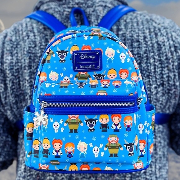 Loungefly Disney Frozen Chibi Mini Backpack Elsa Anna Olaf Blue Bag NEW - Picture 7 of 13